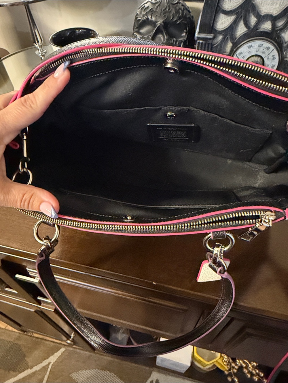 Coach Christie Black Pink Leather Shoulder crossbody Bag with Trim - Picture 6 of 13
